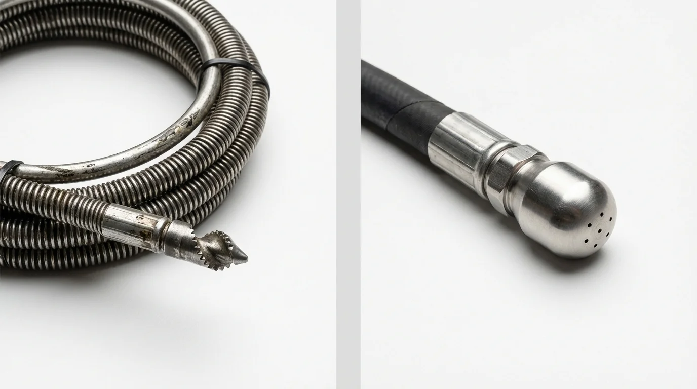 Drain snake cable and hydro jetting nozzle used for drain cleaning in Fleming Island, FL